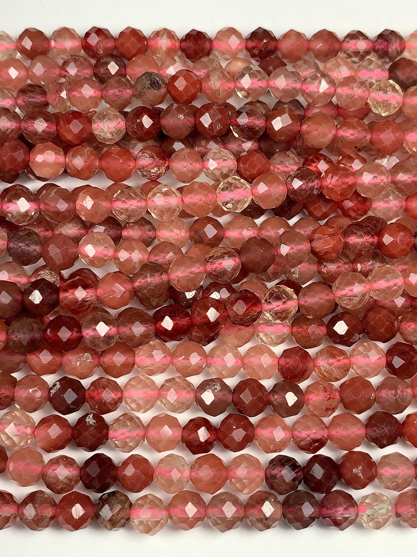 AAA Natural Red Lazasine Andesine Labradorite Faceted Round Beads Gemstone Strand 15.5 4mm