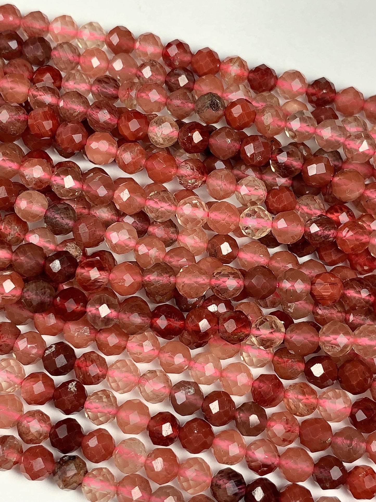 AAA Natural Red Lazasine Andesine Labradorite Faceted Round Beads Gemstone Strand 15.5 4mm