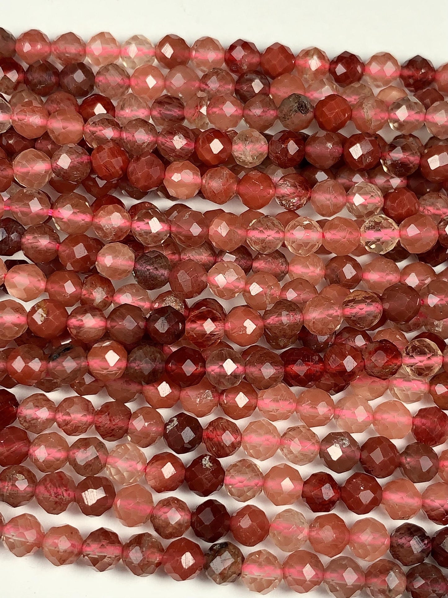 AAA Natural Red Lazasine Andesine Labradorite Faceted Round Beads Gemstone Strand 15.5 4mm