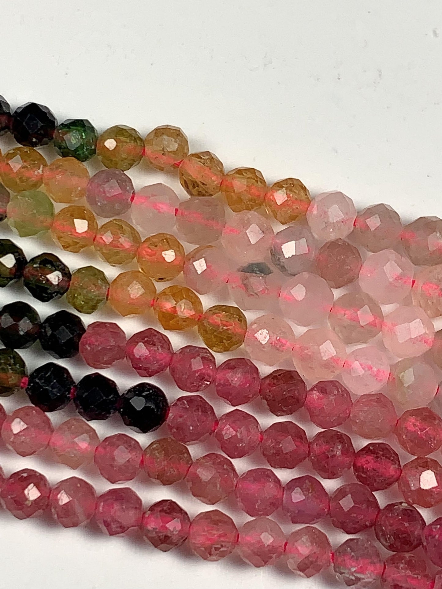 Rainbow Tourmaline Faceted Round Beads: Black, Green, Pink, Orange (15.5" Strand)