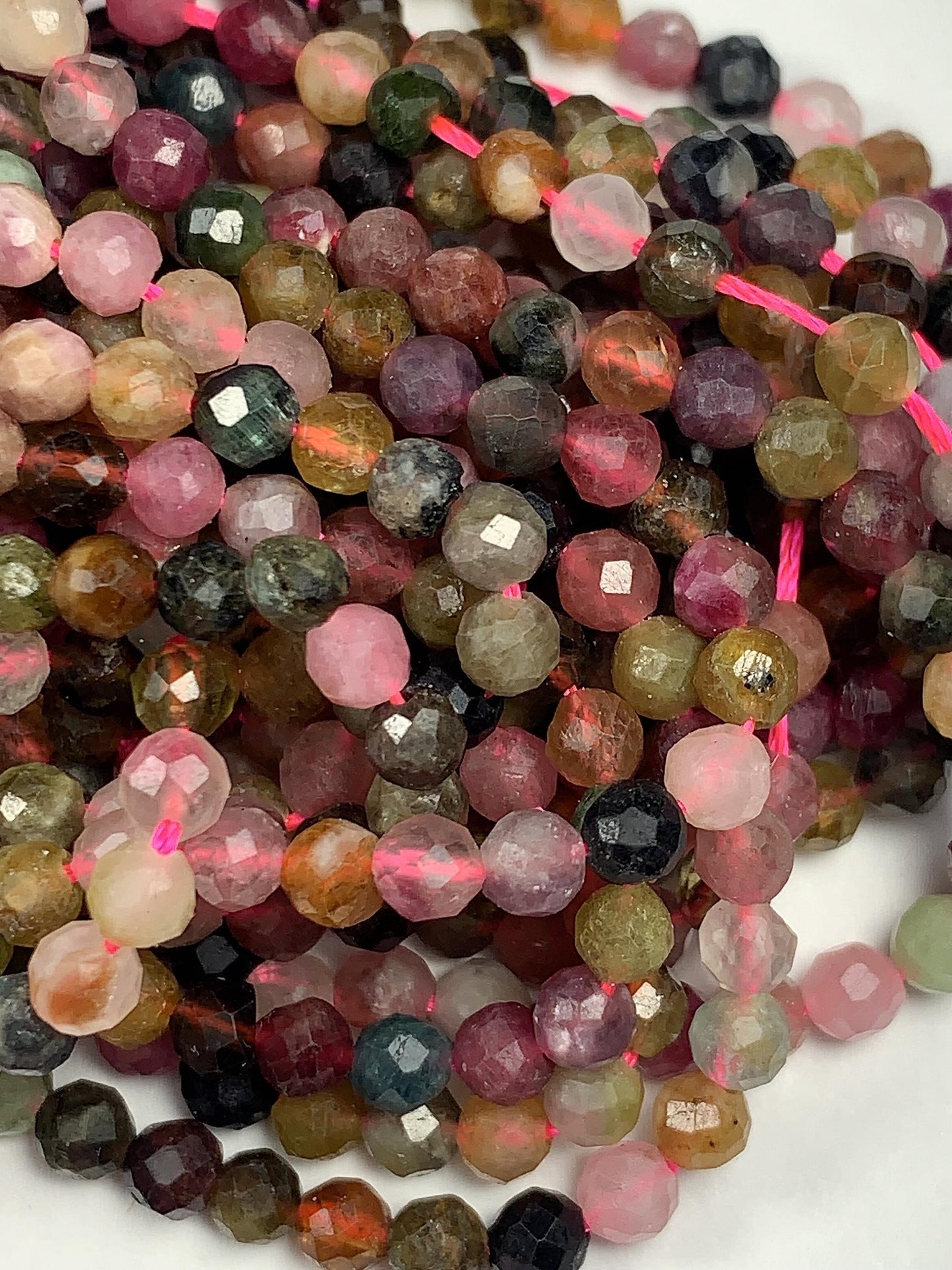 3.8mm Natural Deep Color Black Green Pink Orange Rainbow Tourmaline Faceted Round Beads 15.5" Strand PA20251032