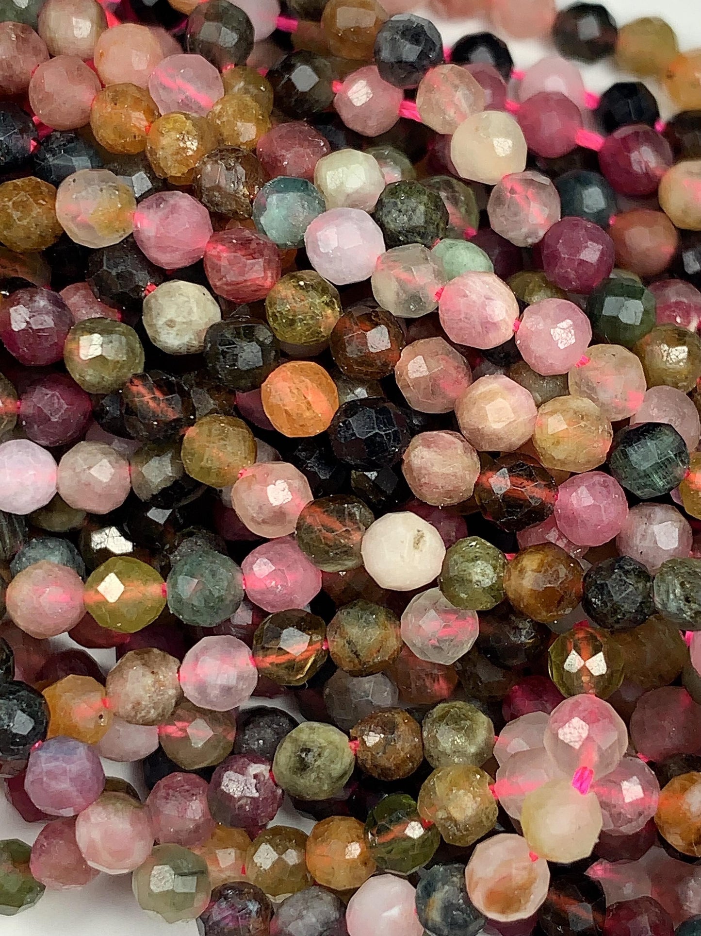 3.8mm Natural Deep Color Black Green Pink Orange Rainbow Tourmaline Faceted Round Beads 15.5" Strand PA20251032