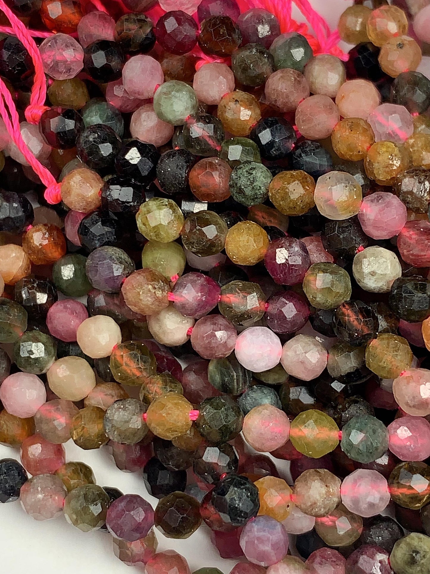 3.8mm Natural Deep Color Black Green Pink Orange Rainbow Tourmaline Faceted Round Beads 15.5" Strand PA20251032