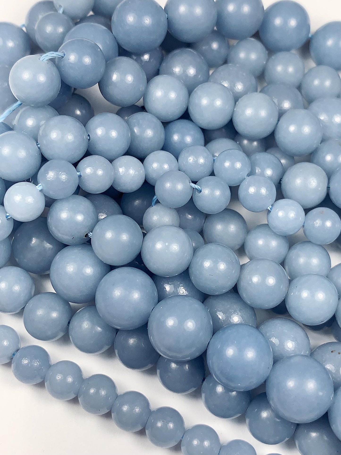 AAA Natural Blue Angelite Smooth Round Beads 15.5" Strand Gemstone