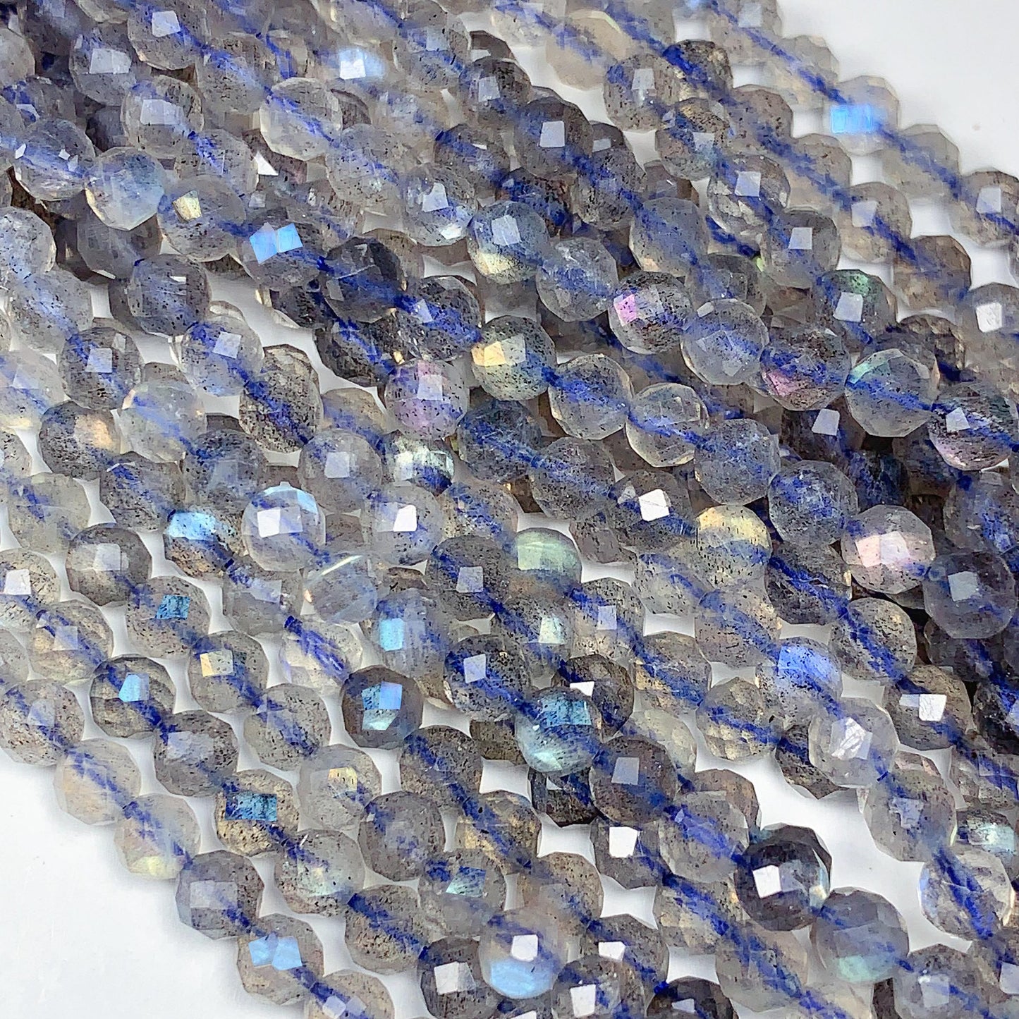 AAA Labradorite Faceted Round Beads: Natural Gray Blue Gemstone Strand