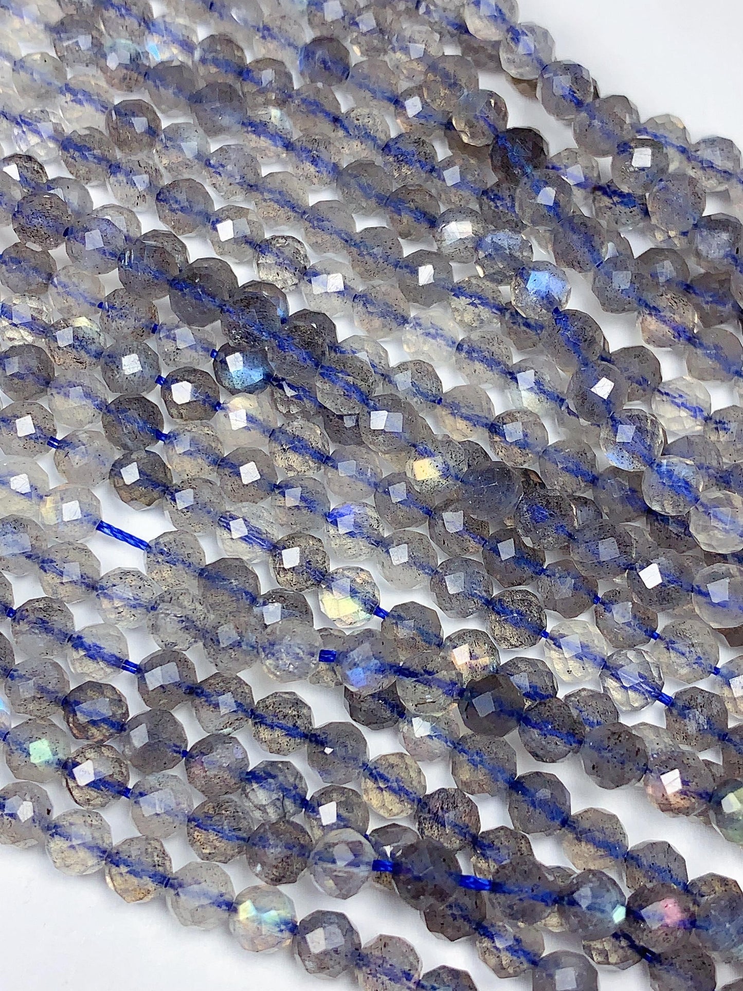 AAA Labradorite Faceted Round Beads: Natural Gray Blue Gemstone Strand