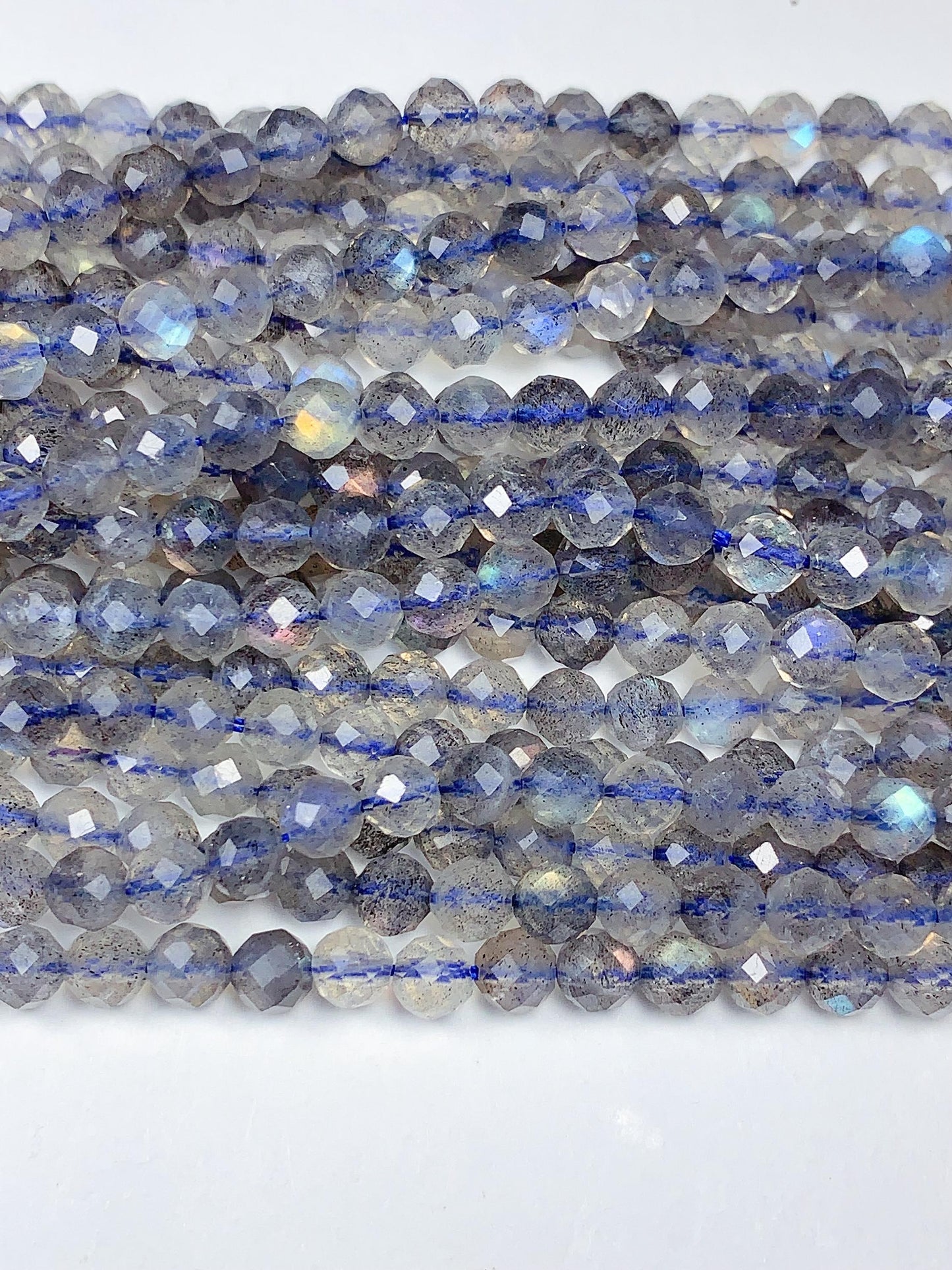 AAA Labradorite Faceted Round Beads: Natural Gray Blue Gemstone Strand