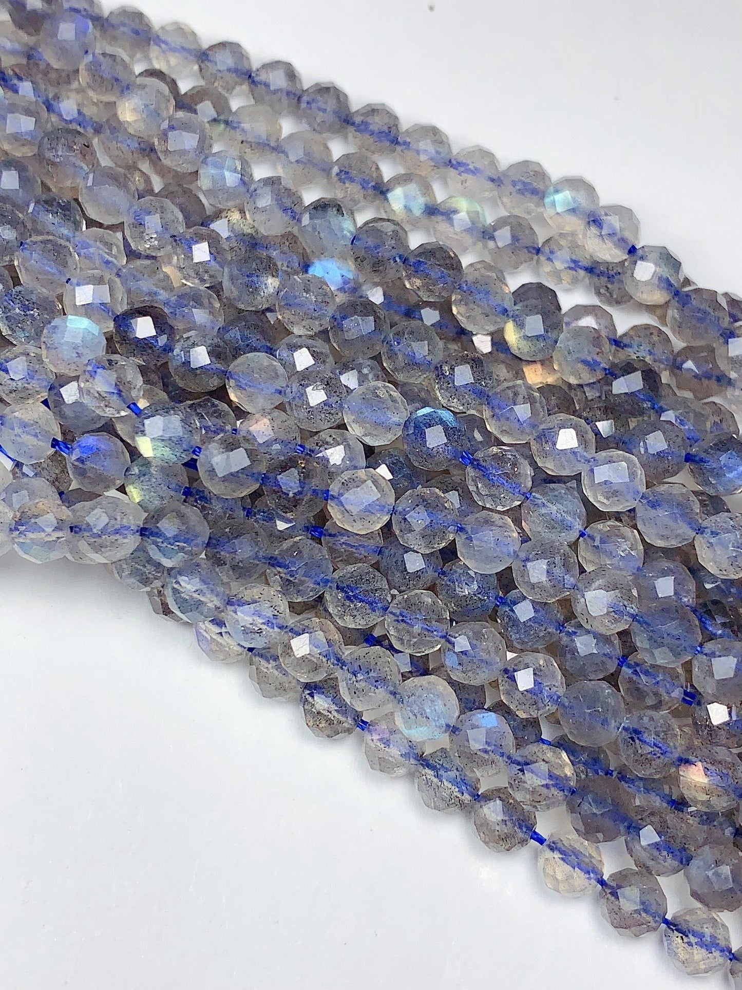AAA Labradorite Faceted Round Beads: Natural Gray Blue Gemstone Strand