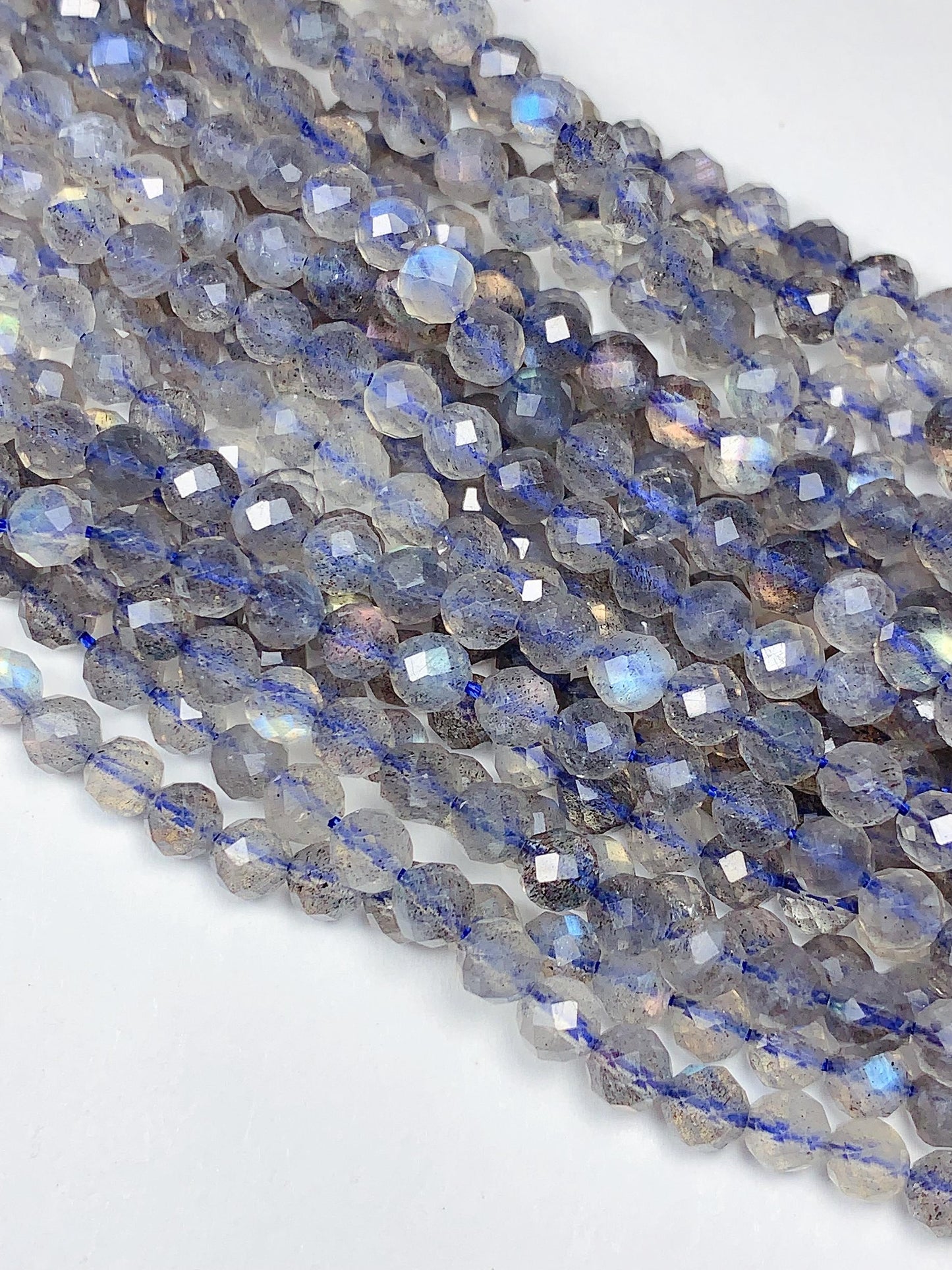 AAA Labradorite Faceted Round Beads: Natural Gray Blue Gemstone Strand
