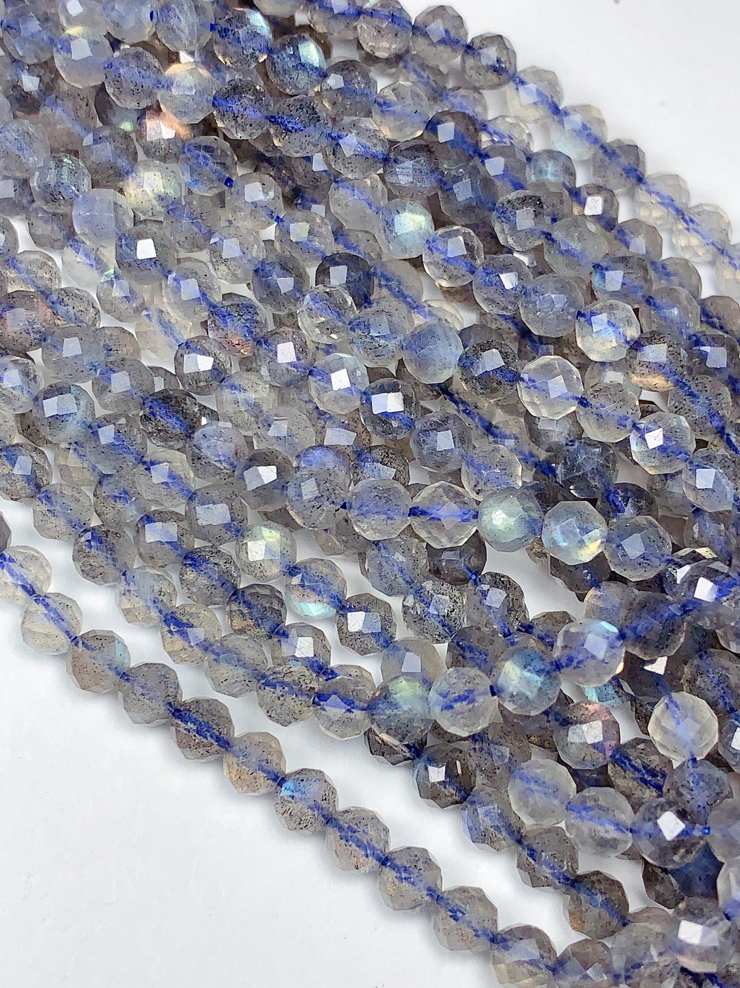 AAA Labradorite Faceted Round Beads: Natural Gray Blue Gemstone Strand