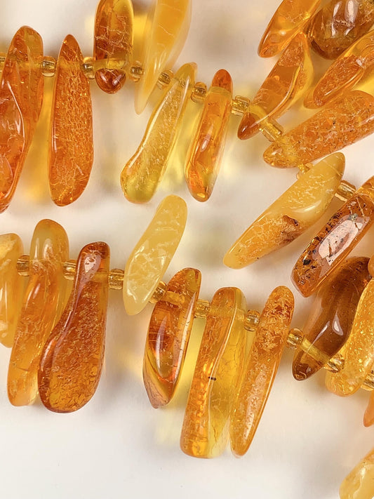 15-18mm Natural Deep Gold Honey Yellow Baltic Amber Stick Spike Chip Nugget Irregular Beads 15" Strand  DIY Jewelry long