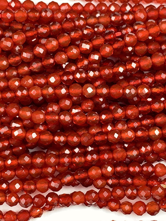 Deep Red Agate Faceted Round Beads 15.5" Strand 2mm