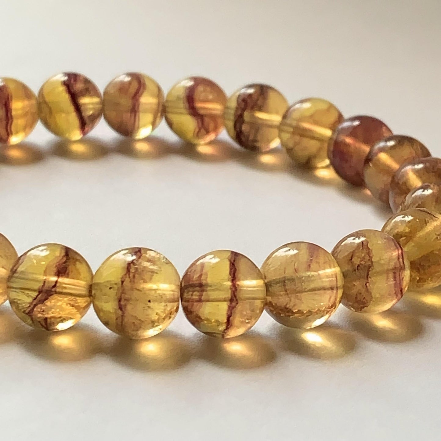 AAA Natural Transparent Stripes Gold Yellow Fluorite Stretch Bracelet Gemstone 8mm