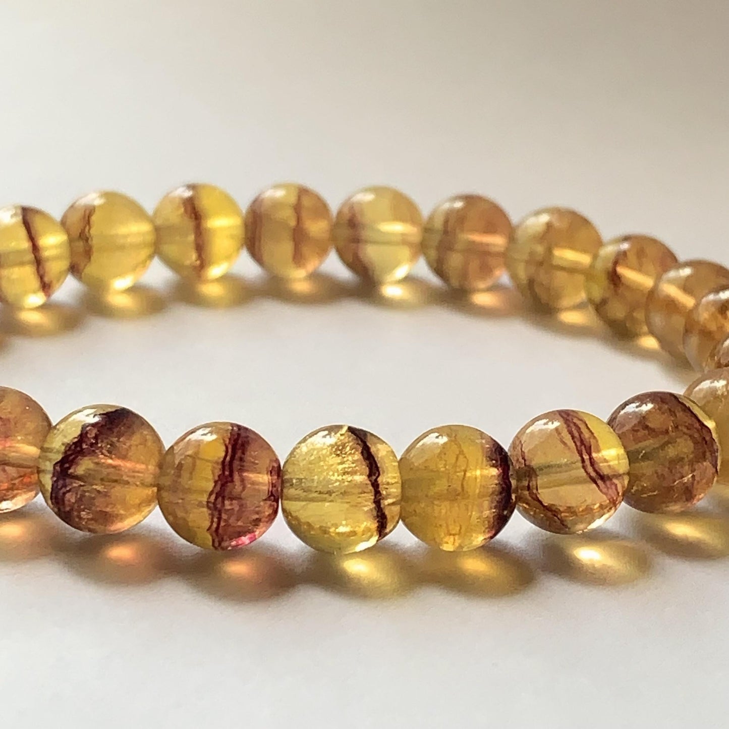 AAA Natural Transparent Stripes Gold Yellow Fluorite Stretch Bracelet Gemstone 8mm