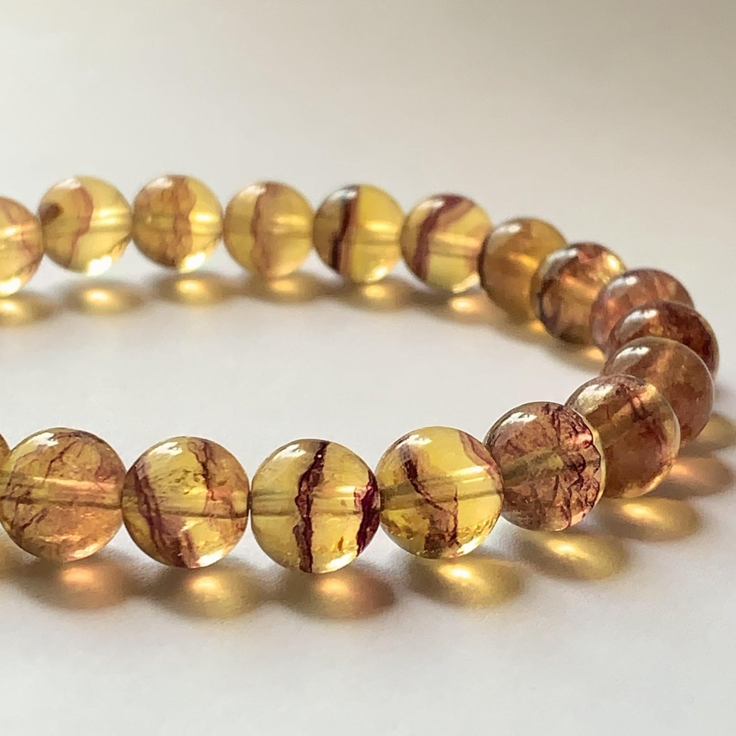 AAA Natural Transparent Stripes Gold Yellow Fluorite Stretch Bracelet Gemstone 8mm
