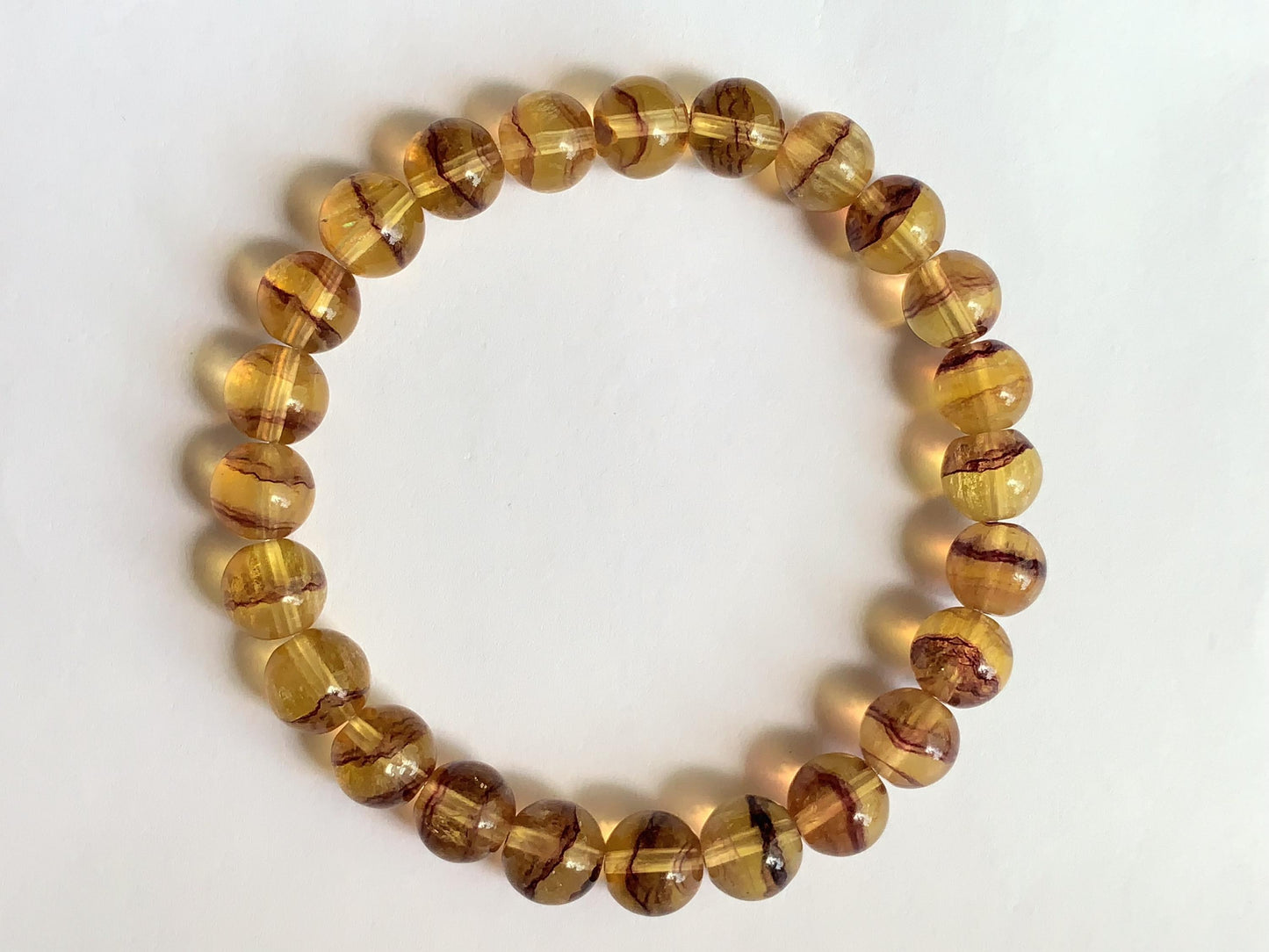 AAA Natural Transparent Stripes Gold Yellow Fluorite Stretch Bracelet Gemstone 8mm