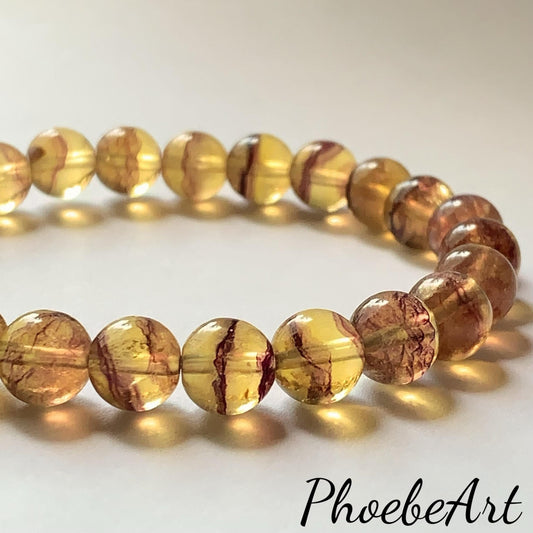 AAA Natural Transparent Stripes Gold Yellow Fluorite Stretch Bracelet Gemstone 8mm