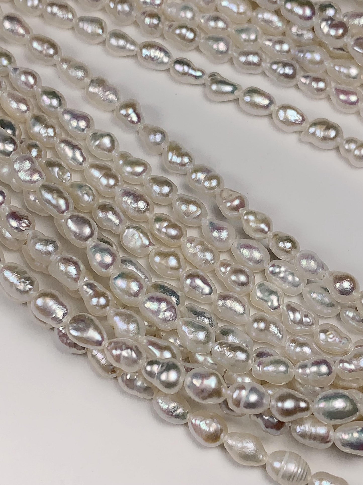 4mm Super Strong Luster Natural White Freshwater Pearl Baroque Beads: Genuine Gemstone Strand 15.5+