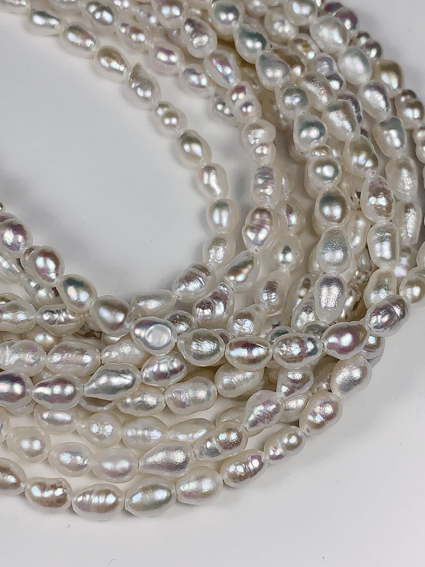 4mm Super Strong Luster Natural White Freshwater Pearl Baroque Beads: Genuine Gemstone Strand 15.5+