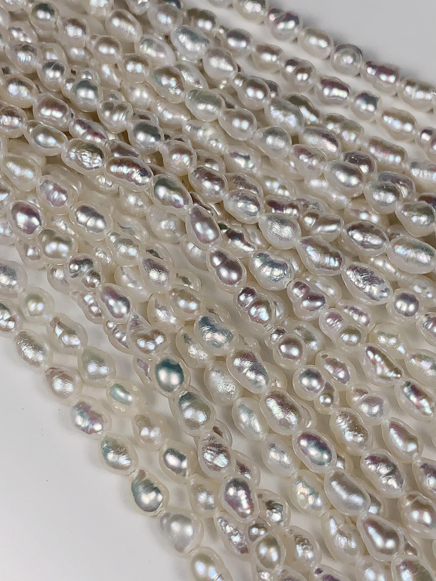 4mm Super Strong Luster Natural White Freshwater Pearl Baroque Beads: Genuine Gemstone Strand 15.5+