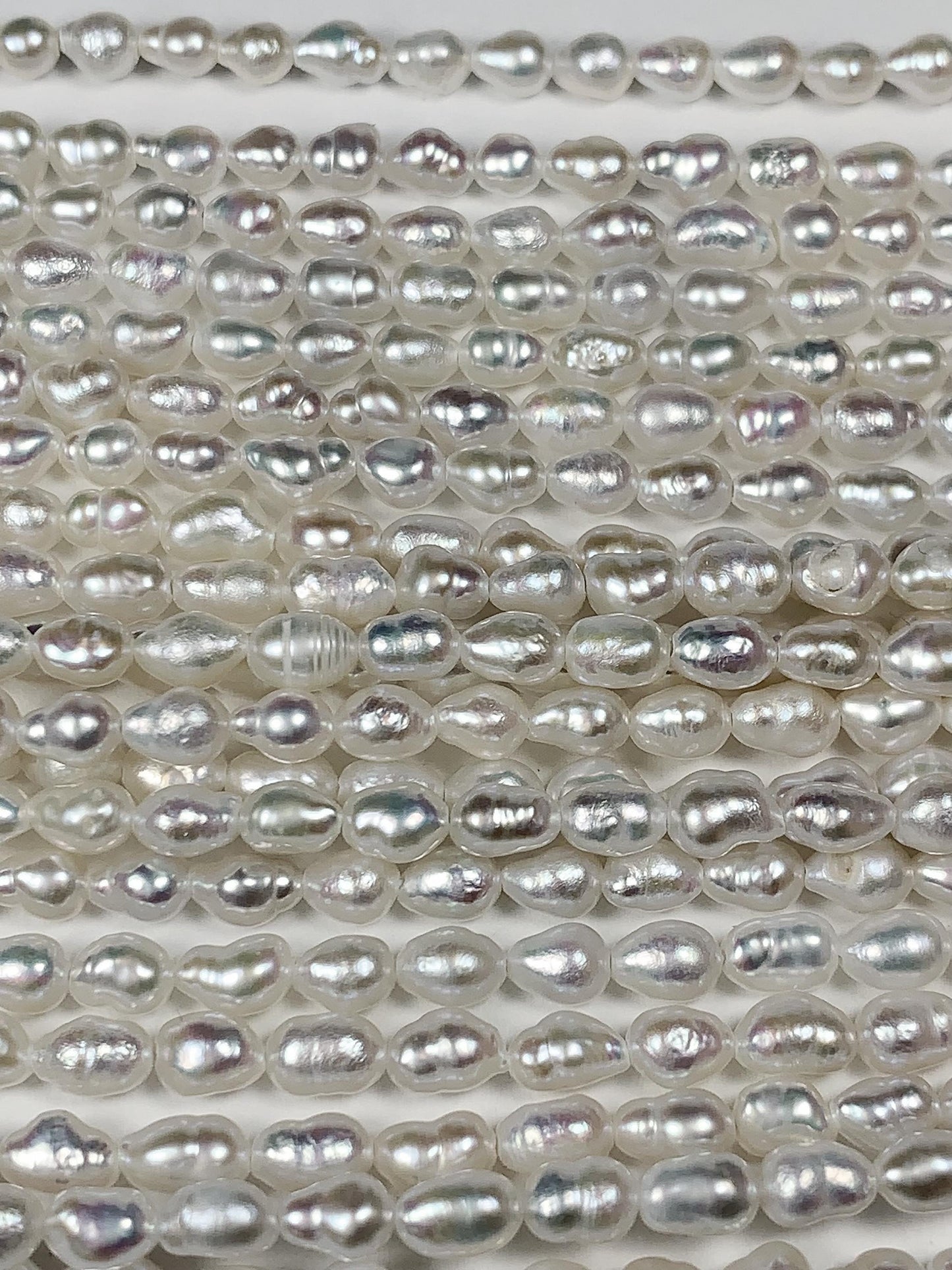 4mm Super Strong Luster Natural White Freshwater Pearl Baroque Beads: Genuine Gemstone Strand 15.5+