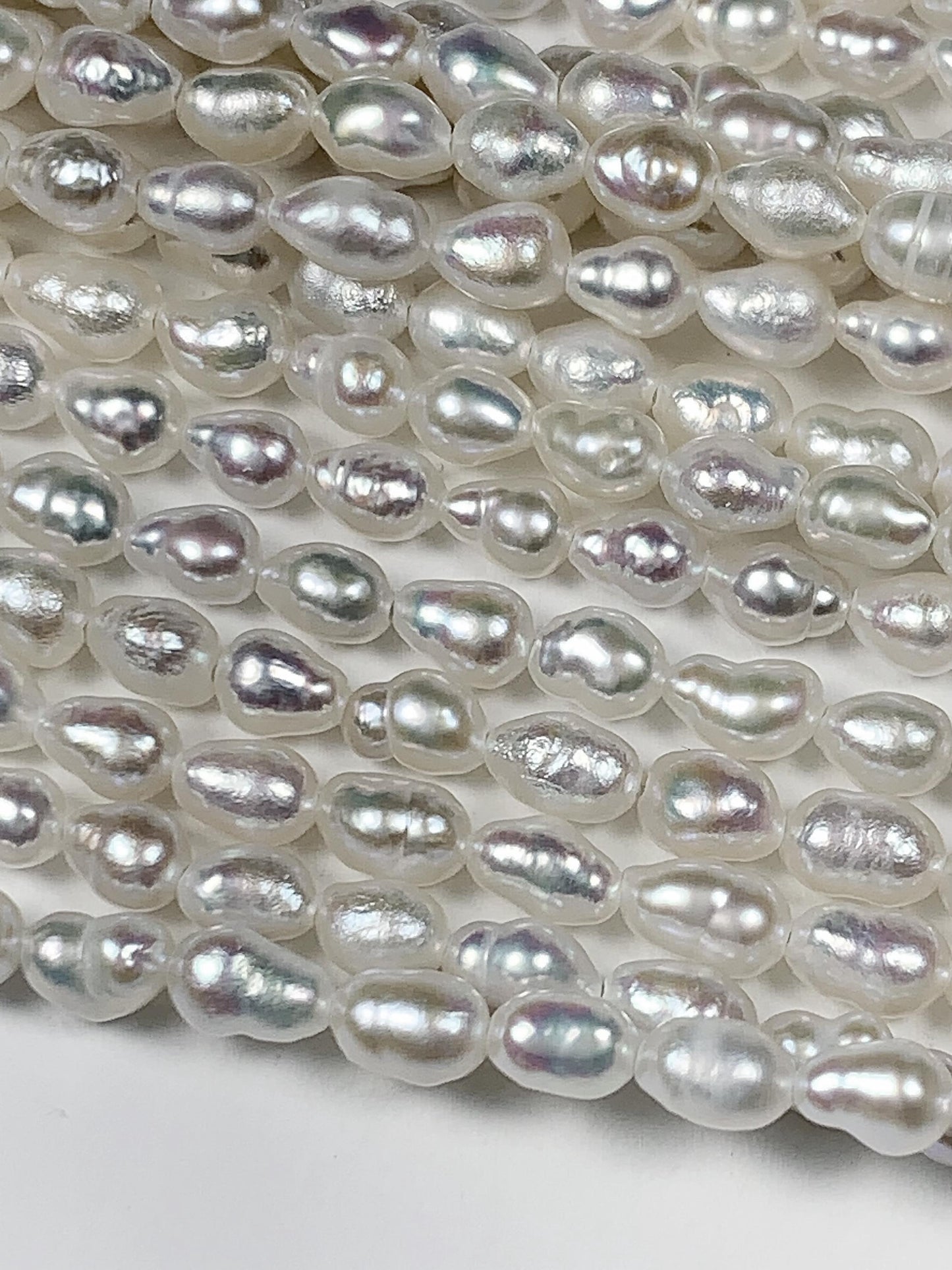 4mm Super Strong Luster Natural White Freshwater Pearl Baroque Beads: Genuine Gemstone Strand 15.5+