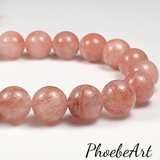 High Quality Natural Red Copper Rutilated Quartz  Stretch Bracelet 8mm 10mm 12mm Smooth Round