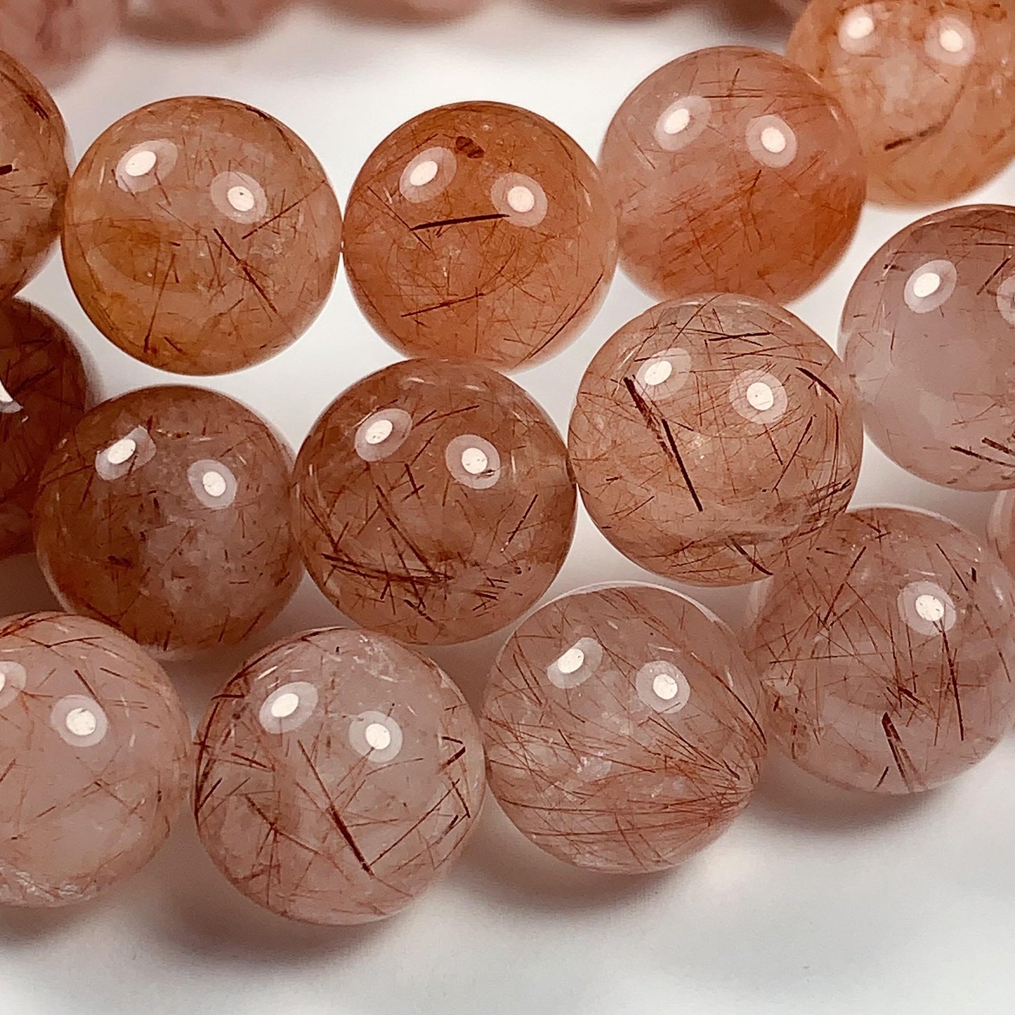 High Quality Natural Transparent Red Copper Rutilated Quartz Smooth Round Beads: 15.5 Strand Gemstone reddish rutile inclusions crystal