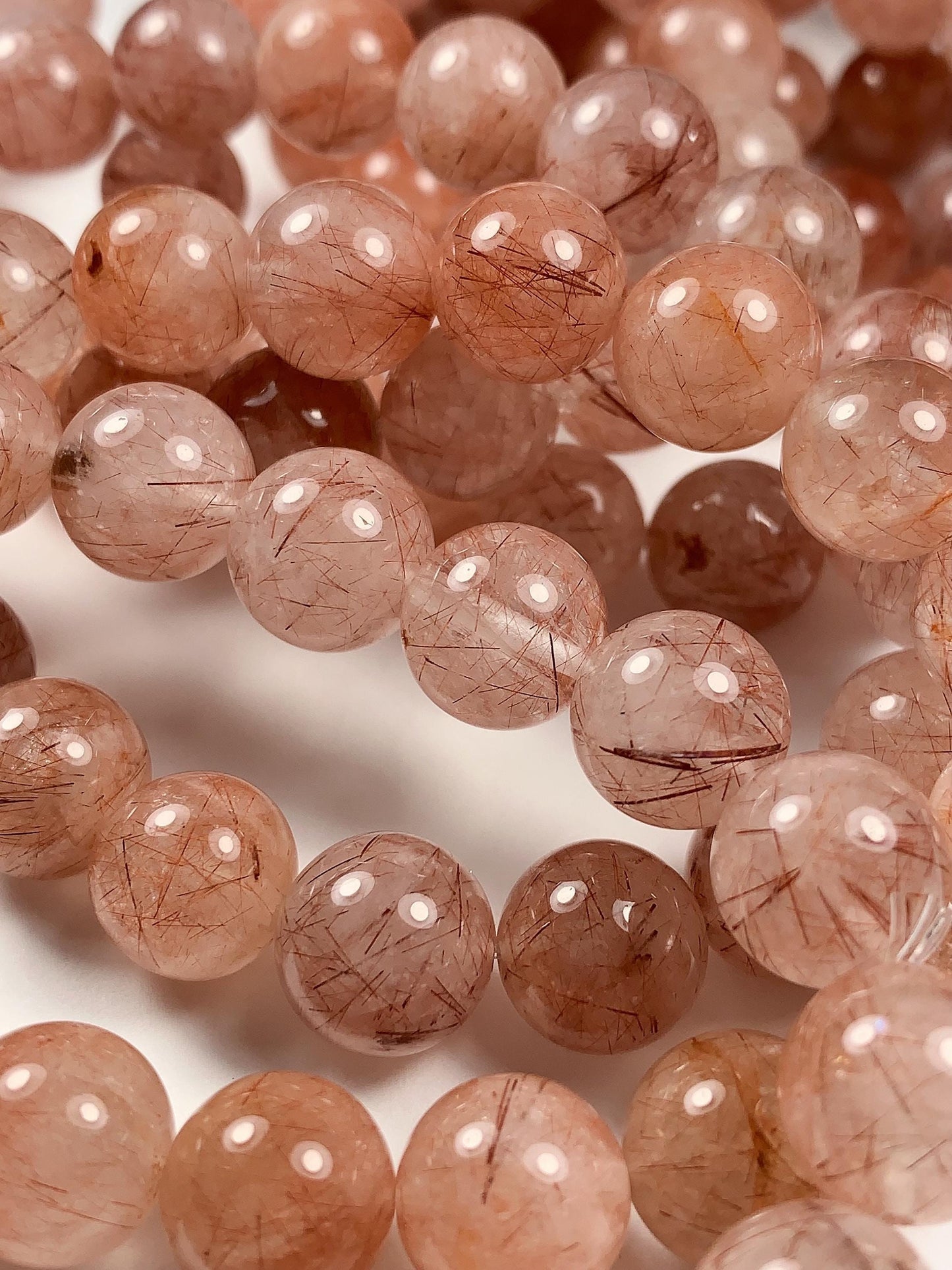 High Quality Natural Transparent Red Copper Rutilated Quartz Smooth Round Beads: 15.5 Strand Gemstone reddish rutile inclusions crystal