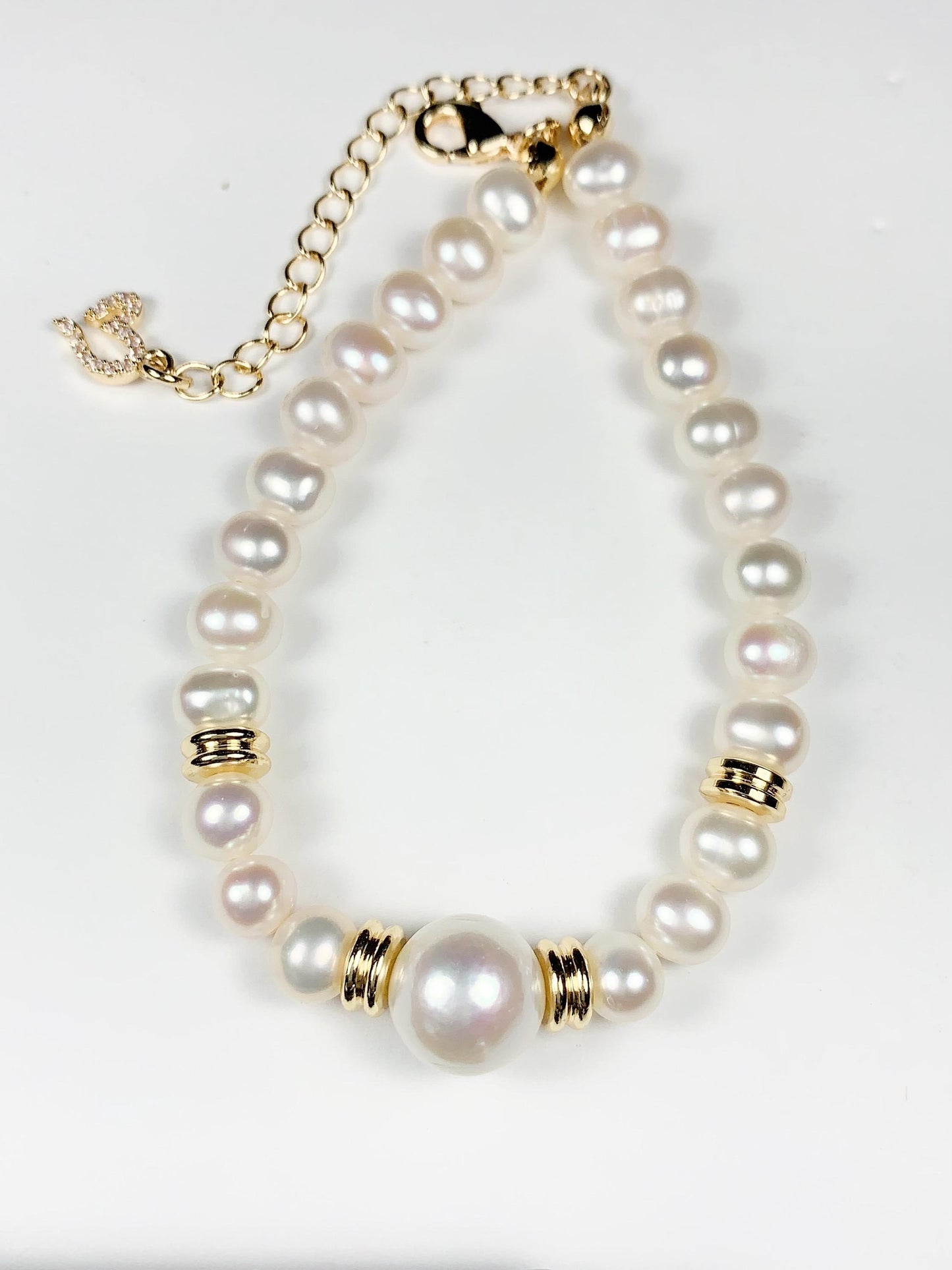 Large 10mm Freshwater Pearl 18K Gold Filled Bracelet, Necklace & Earrings Set