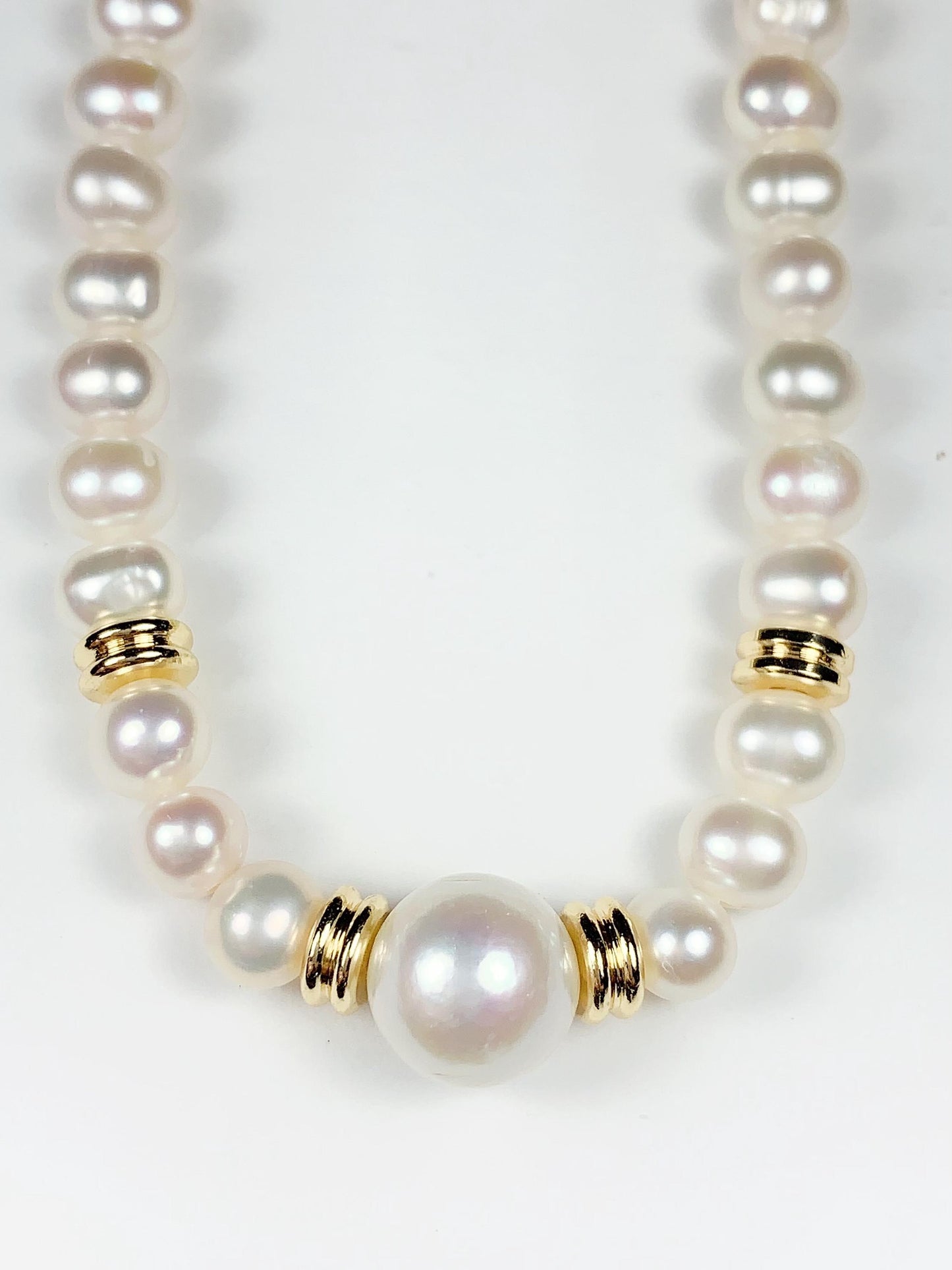 Large 10mm Freshwater Pearl 18K Gold Filled Bracelet, Necklace & Earrings Set