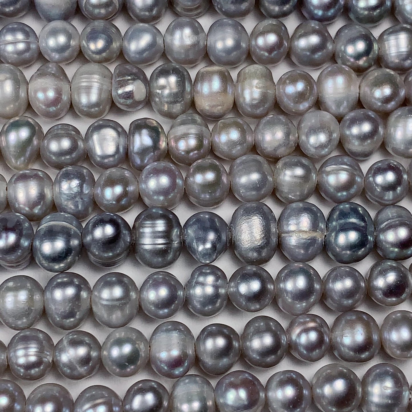6mm Dyed Silver Natural Freshwater Oval Pearl  Beads Genuine Gemstone Strand 13.5+