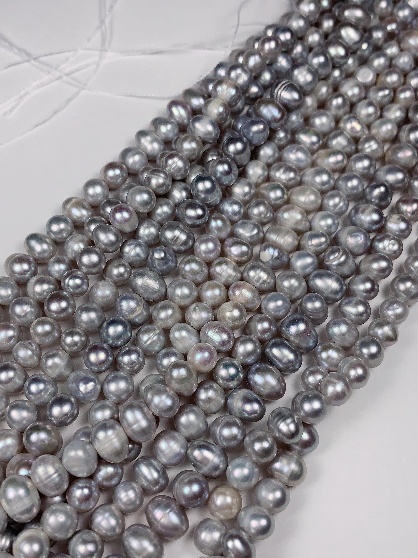 6mm Dyed Silver Natural Freshwater Oval Pearl  Beads Genuine Gemstone Strand 13.5+