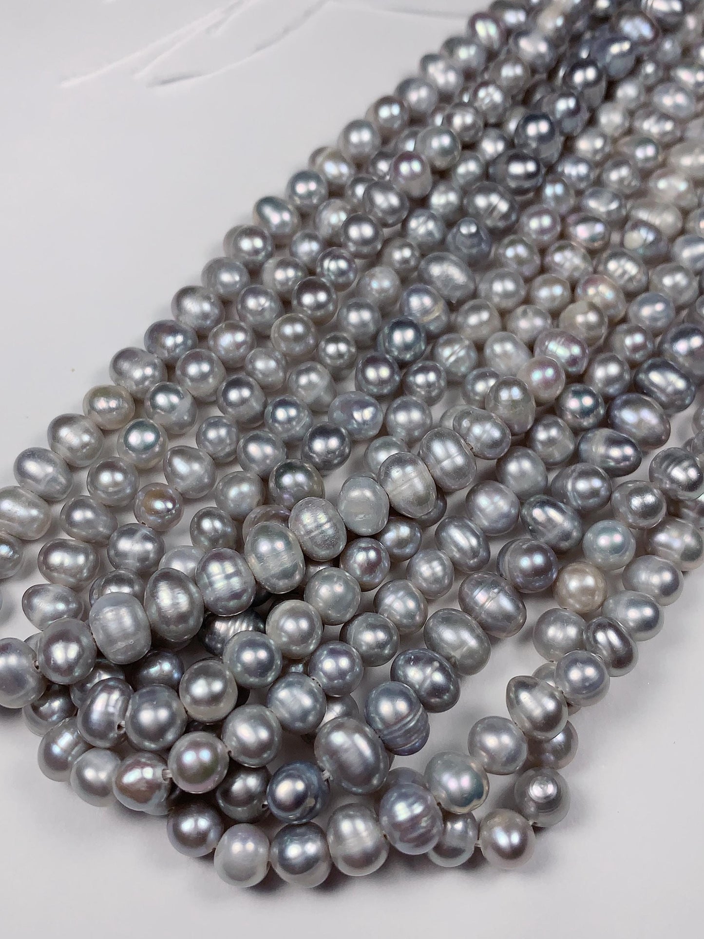 6mm Dyed Silver Natural Freshwater Oval Pearl  Beads Genuine Gemstone Strand 13.5+