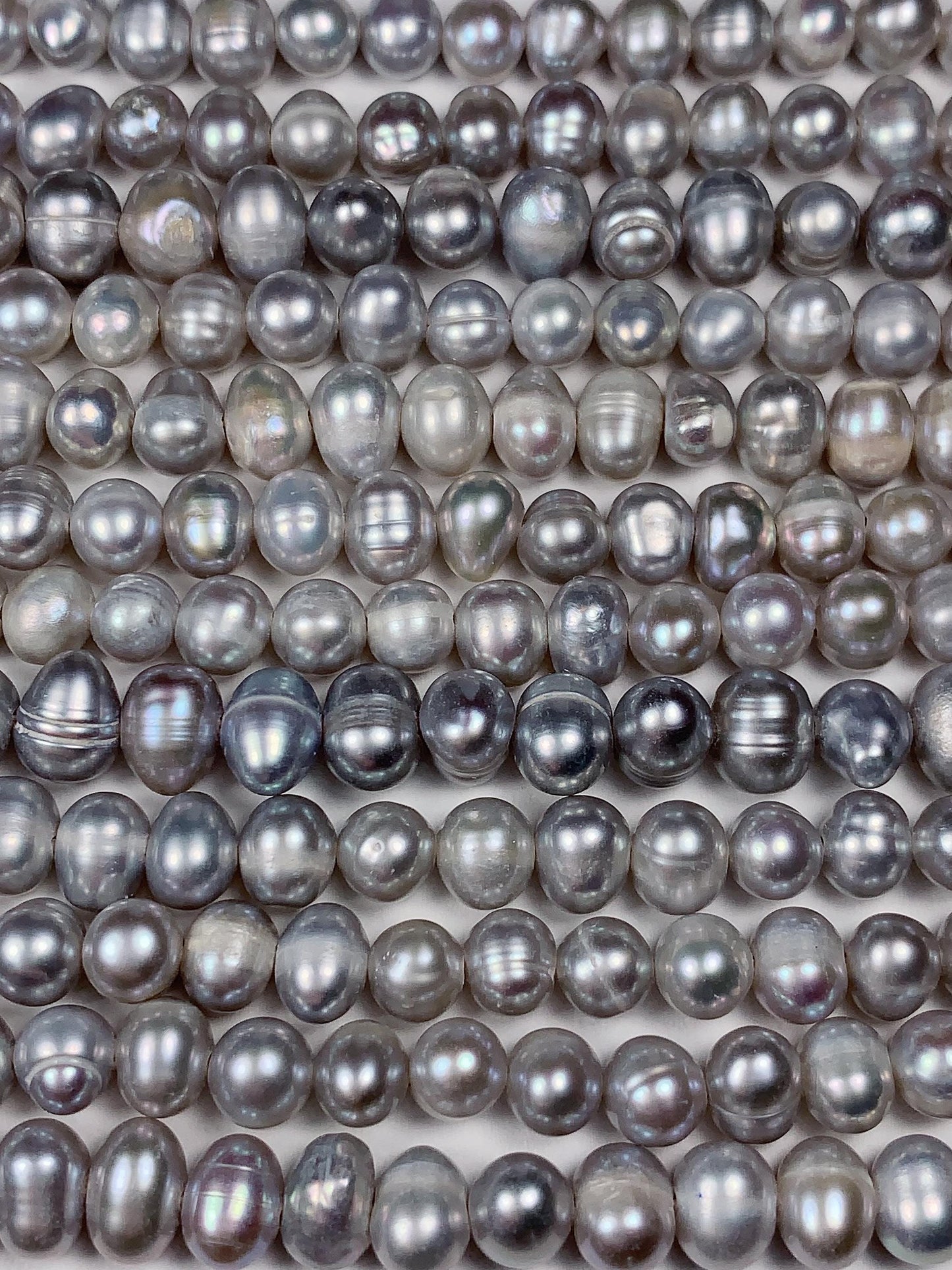 6mm Dyed Silver Natural Freshwater Oval Pearl  Beads Genuine Gemstone Strand 13.5+