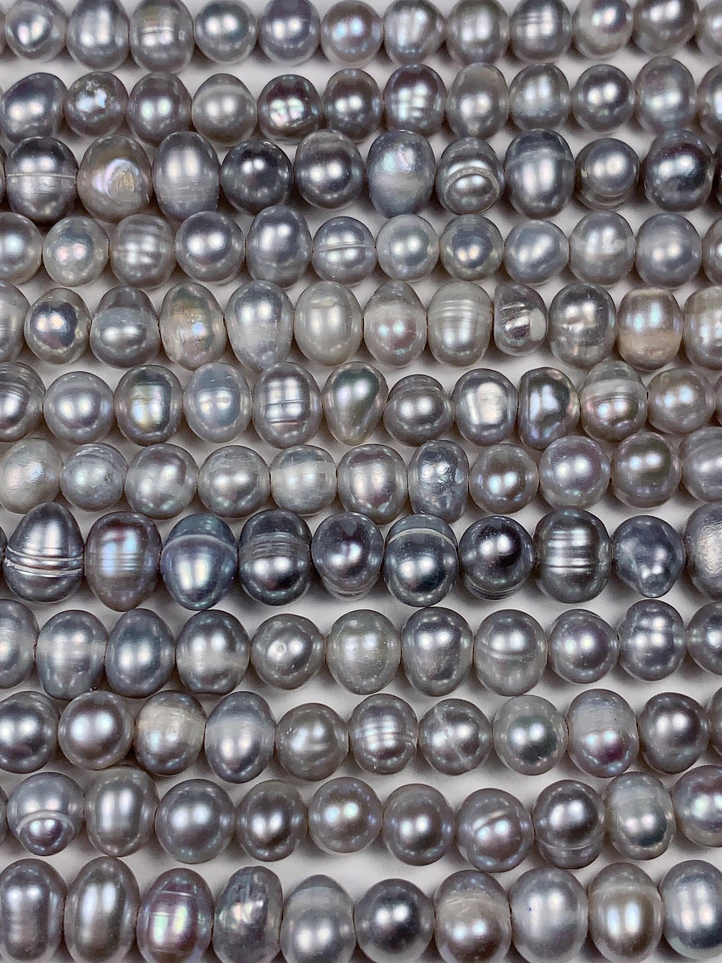 6mm Dyed Silver Natural Freshwater Oval Pearl  Beads Genuine Gemstone Strand 13.5+