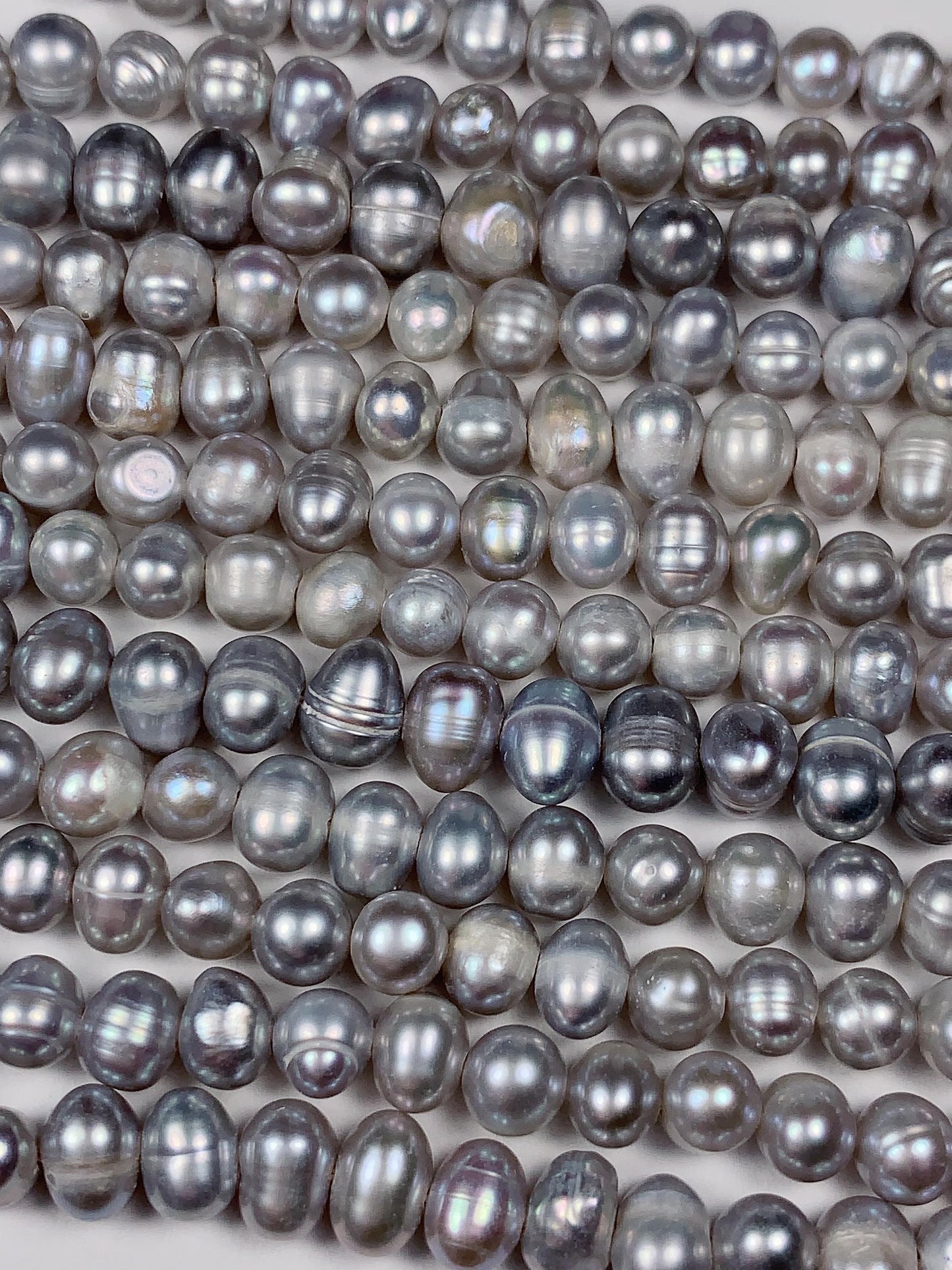 6mm Dyed Silver Natural Freshwater Oval Pearl  Beads Genuine Gemstone Strand 13.5+