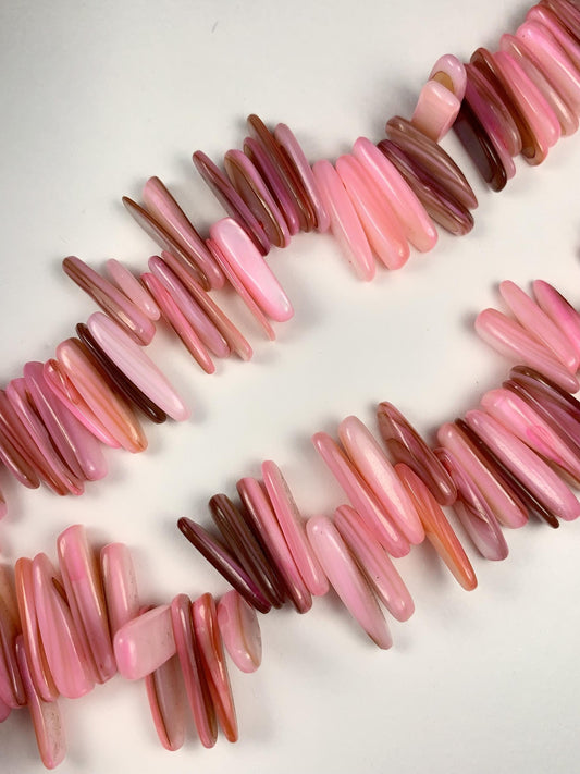15-18mm Natural Blush Pink Mother of Pearl Shell Stick Spike Nugget Pebble Irregular Chips Beads Strand 15 Jewelry Making DIY Gemstone