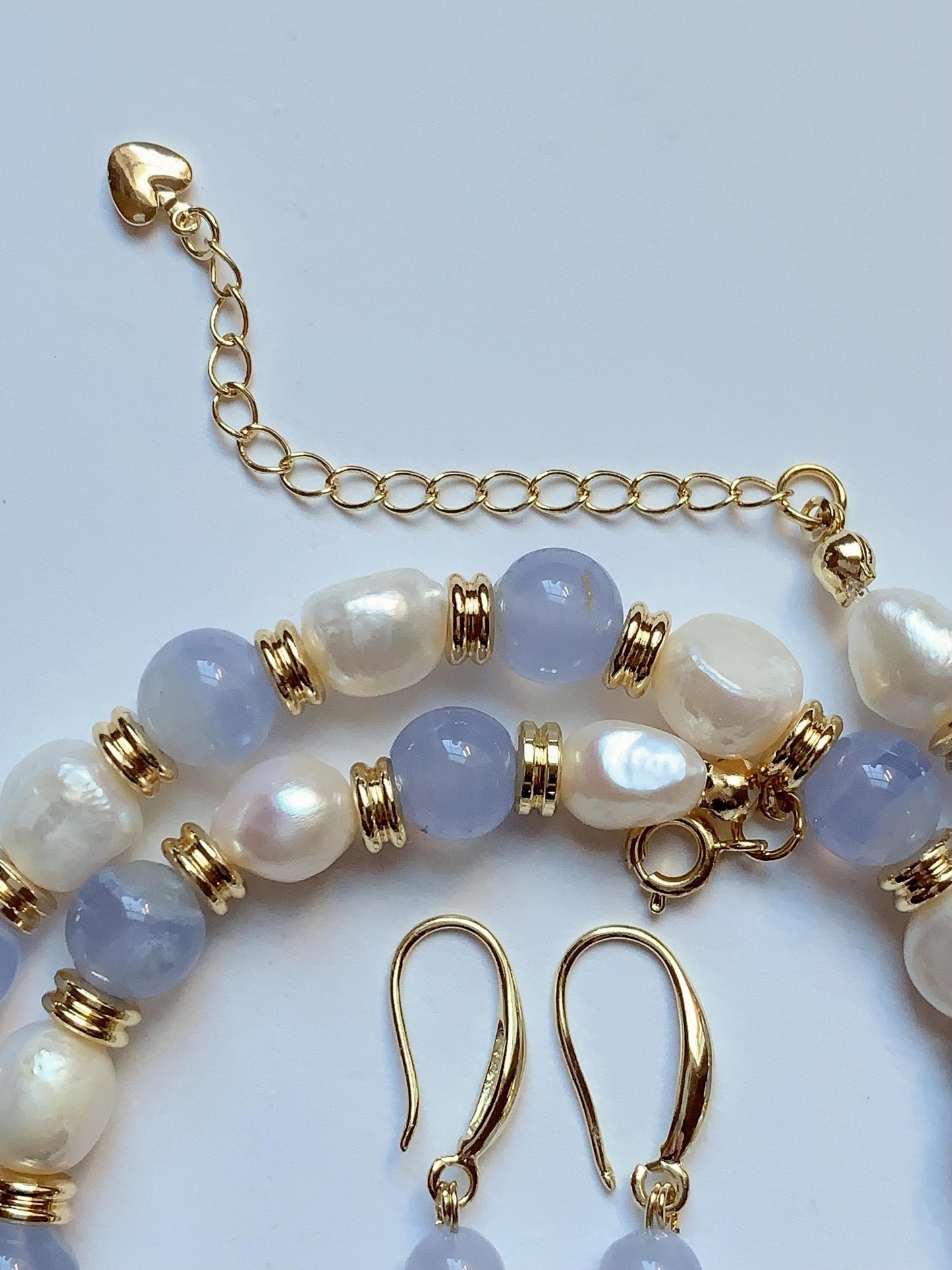 Set Jewelry  Freshwater Pearl 18K Gold Filled Bracelet, Necklace & Earrings Set