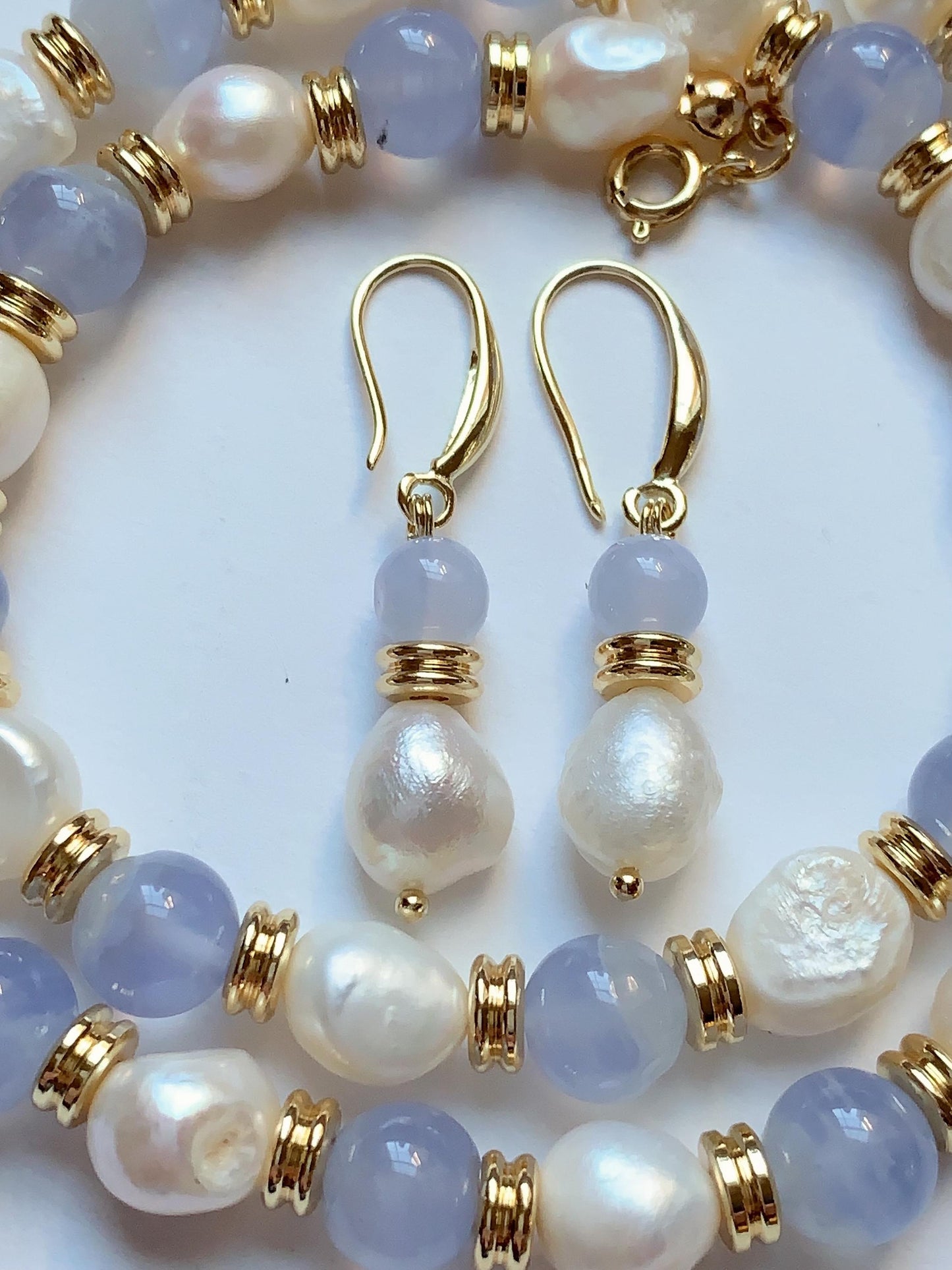 Set Jewelry  Freshwater Pearl 18K Gold Filled Bracelet, Necklace & Earrings Set