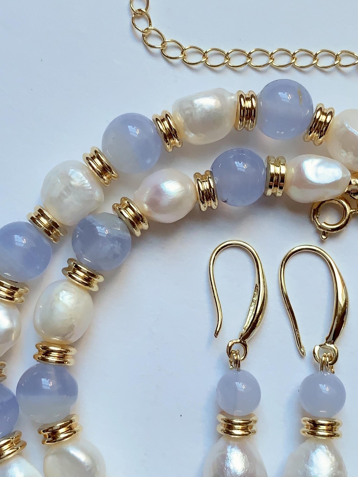 Set Jewelry  Freshwater Pearl 18K Gold Filled Bracelet, Necklace & Earrings Set