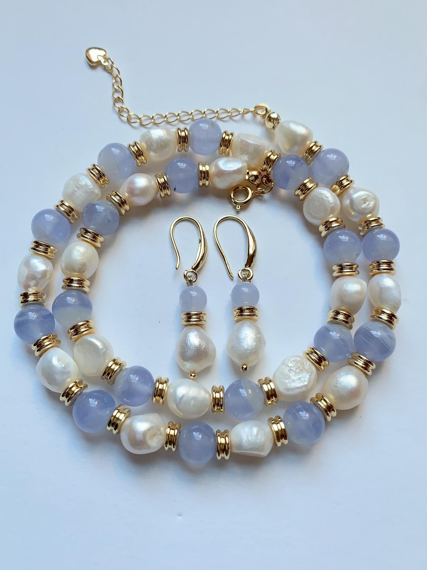 Set Jewelry  Freshwater Pearl 18K Gold Filled Bracelet, Necklace & Earrings Set
