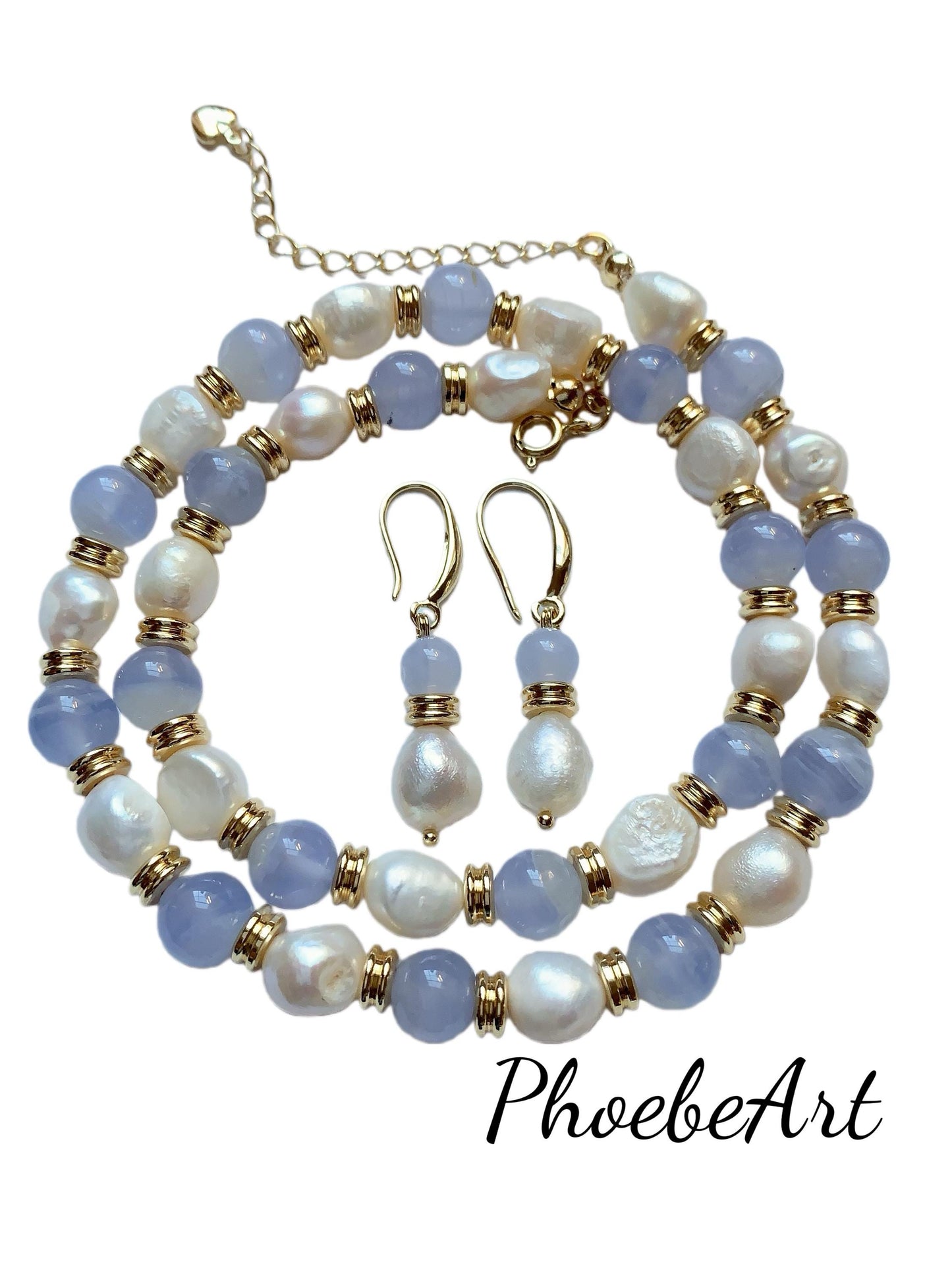 Set Jewelry  Freshwater Pearl 18K Gold Filled Bracelet, Necklace & Earrings Set