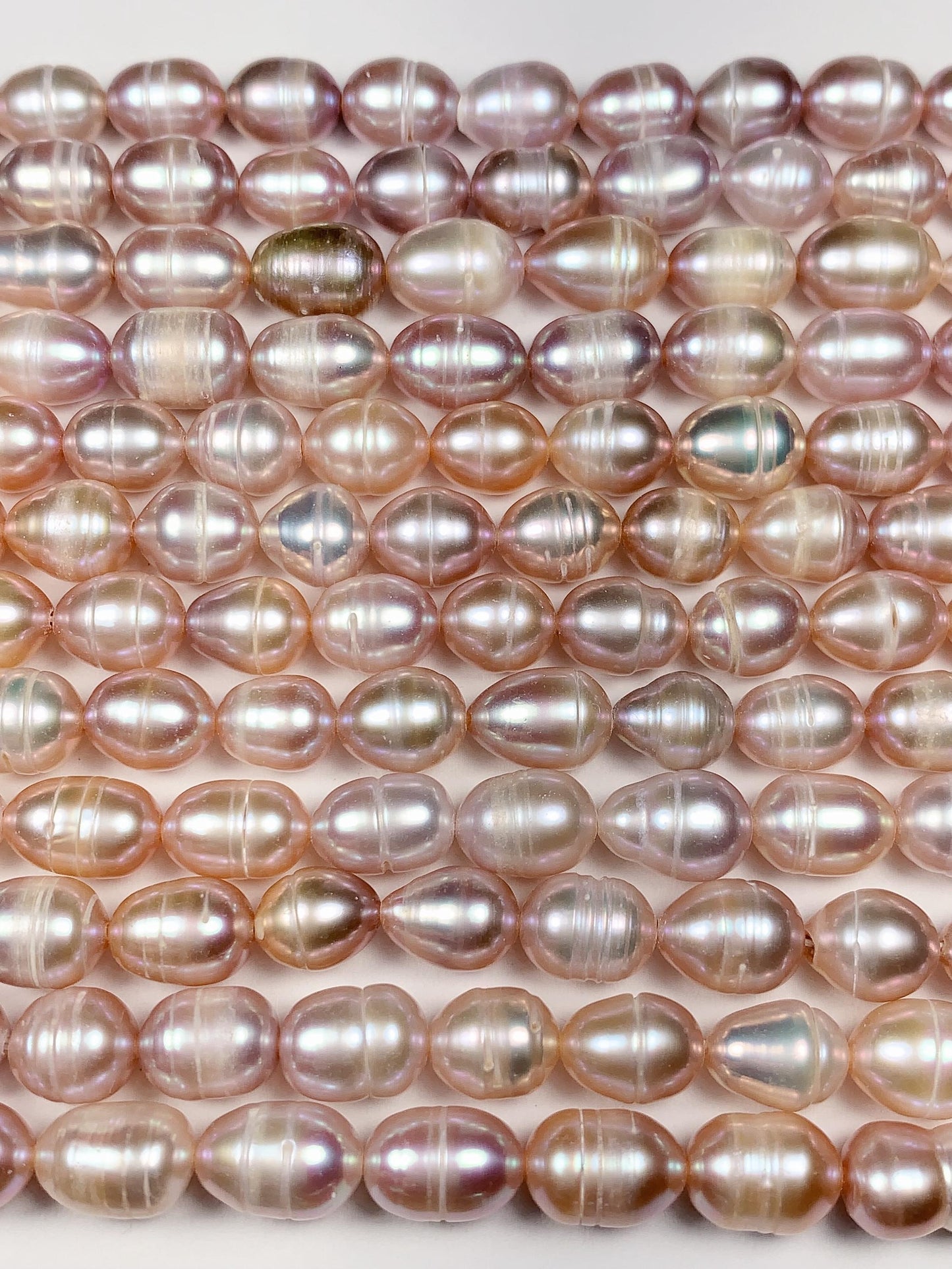 7mm Pink Purple Light Gold Natural Freshwater Oval Pearl  Beads Genuine Gemstone Strand 14+
