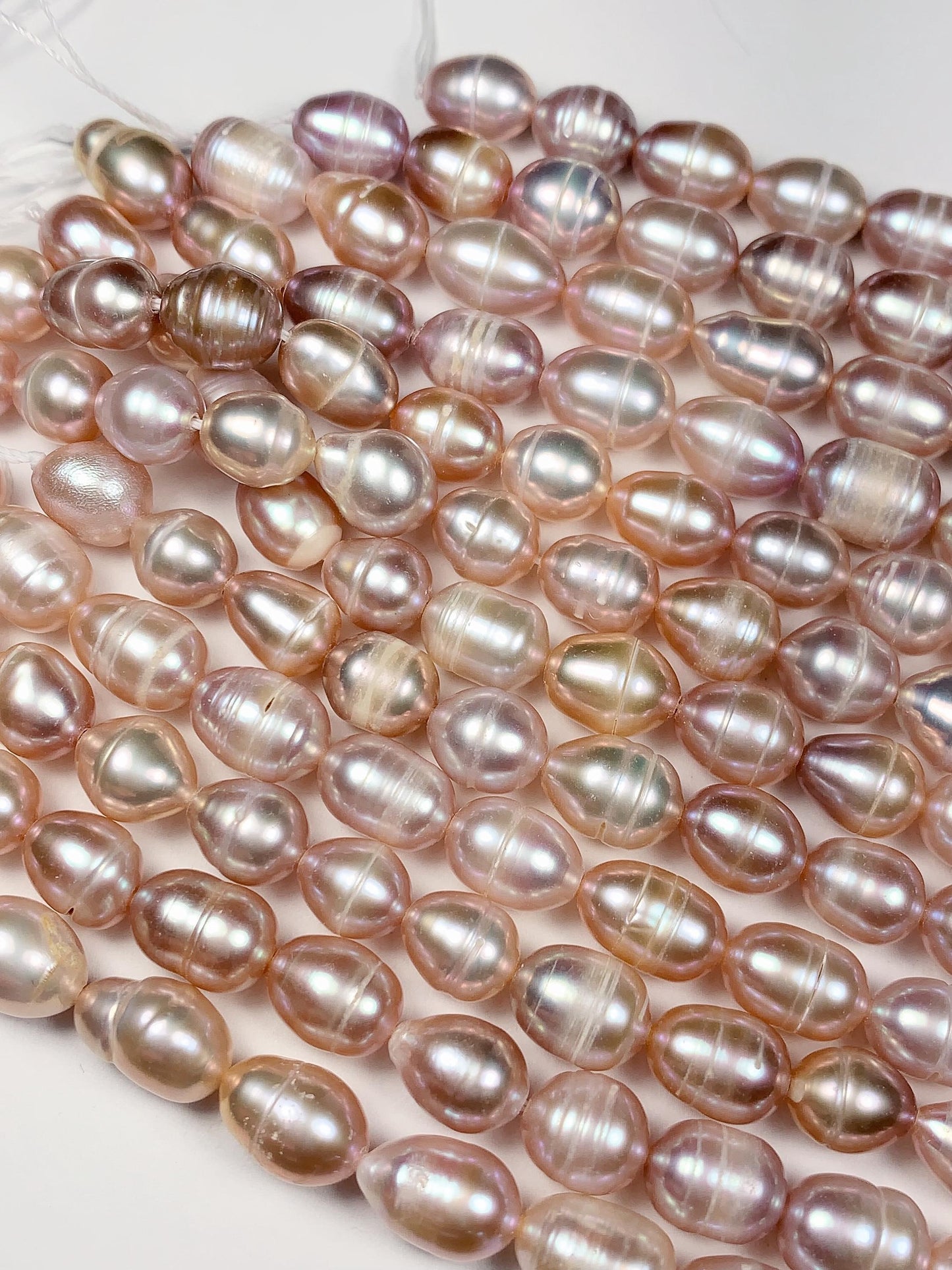 7mm Pink Purple Light Gold Natural Freshwater Oval Pearl  Beads Genuine Gemstone Strand 14+