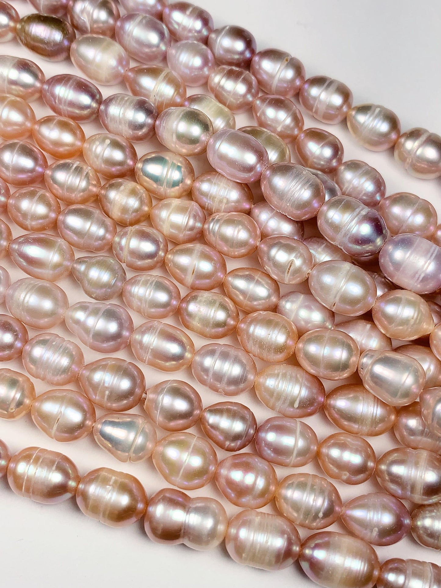 7mm Pink Purple Light Gold Natural Freshwater Oval Pearl  Beads Genuine Gemstone Strand 14+