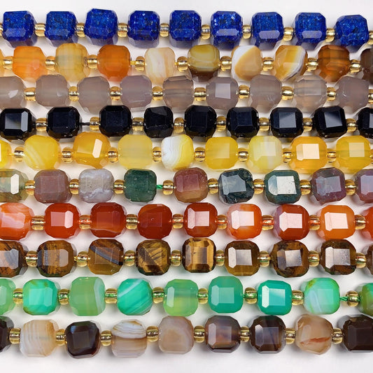 11 Types Gemstones Faceted Cube Square Beads 15.5" Strand