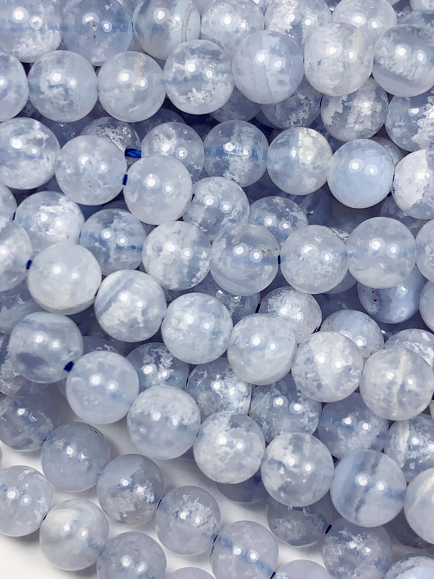6mm Natural Icy Light Blue Lace Strip Agate Smooth Round Beads Gemstone Strand 15.5"