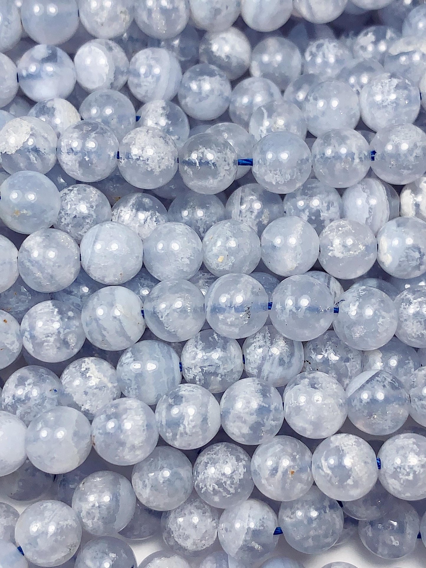 6mm Natural Icy Light Blue Lace Strip Agate Smooth Round Beads Gemstone Strand 15.5"