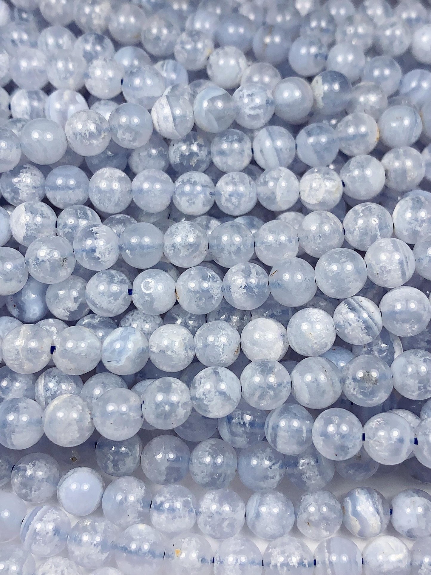 6mm Natural Icy Light Blue Lace Strip Agate Smooth Round Beads Gemstone Strand 15.5"